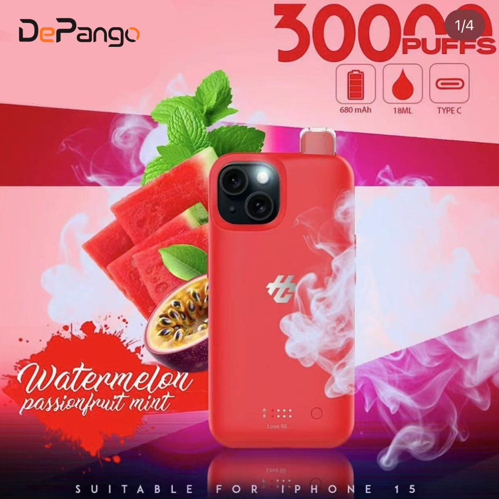 Love 66 (Melon Watermelon Passion Fruit Mint) Humo iPhone 15 Pro Case 30K Disposable Vape