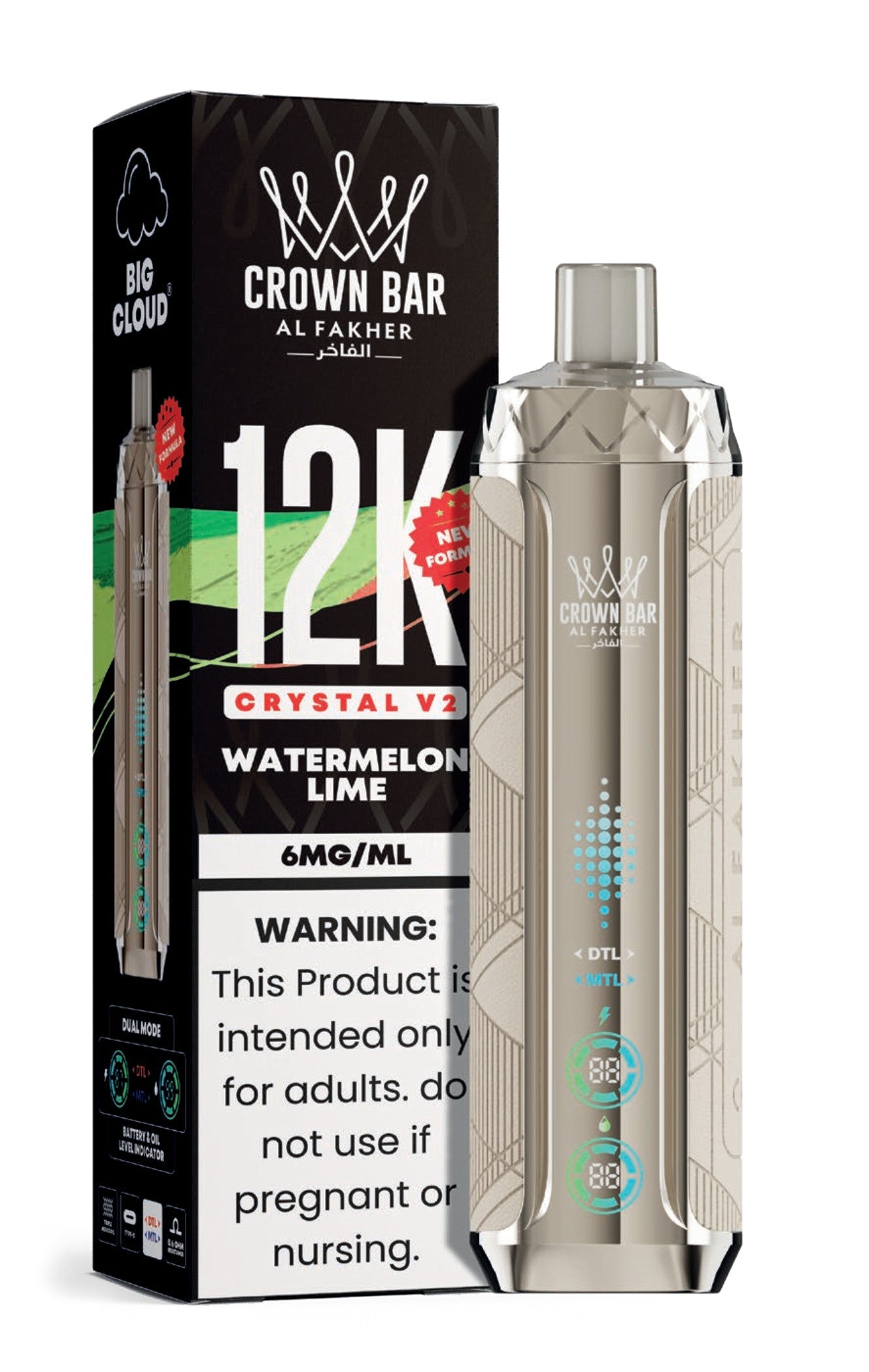 Watermelon Lime Crown Bar Al Fakher 12K Crystal V2 Metatine Disposable Vape
