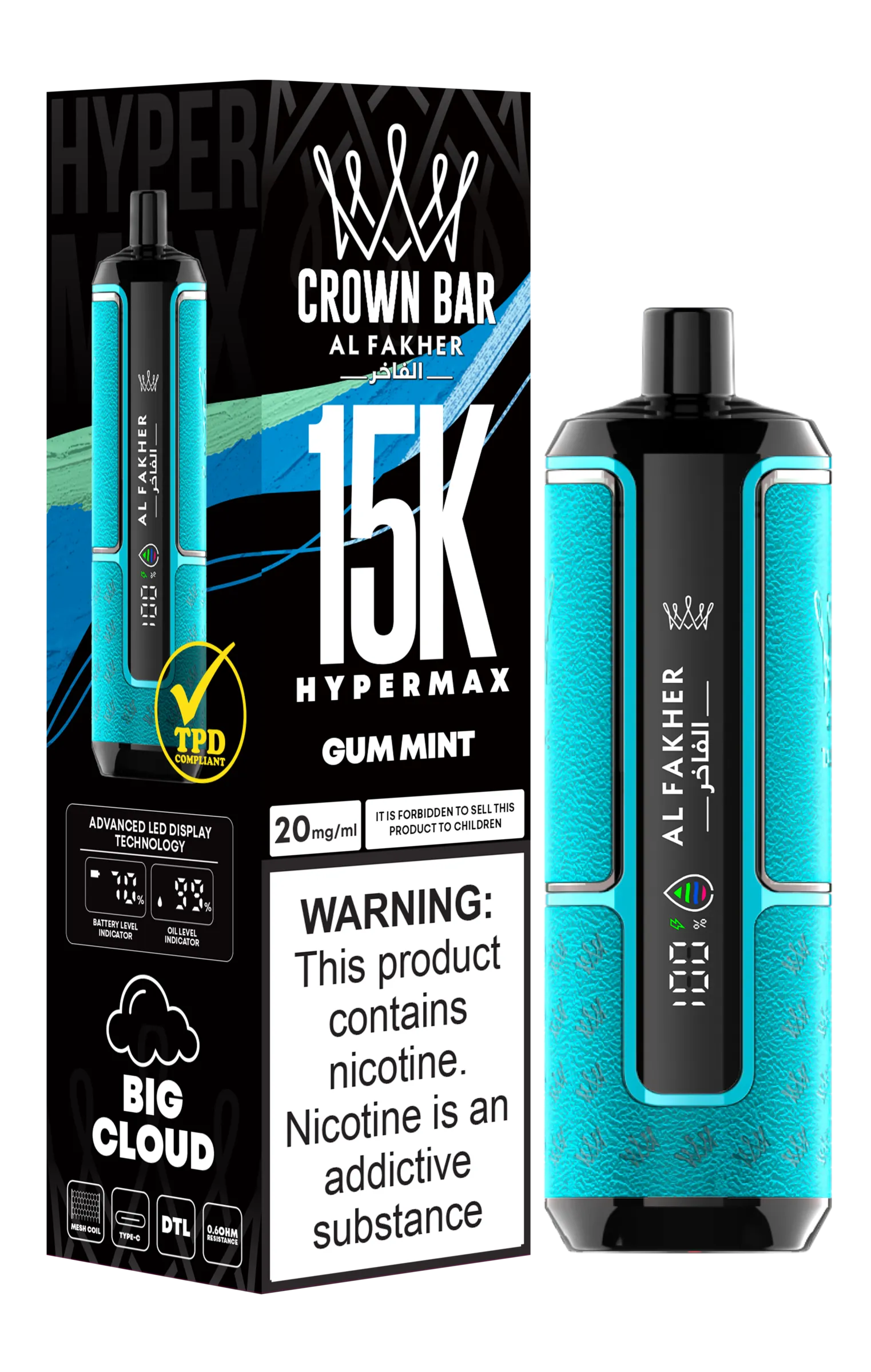 Gum Mint Al Fakher Crown Bar Big Cloud 15K Disposable Vape