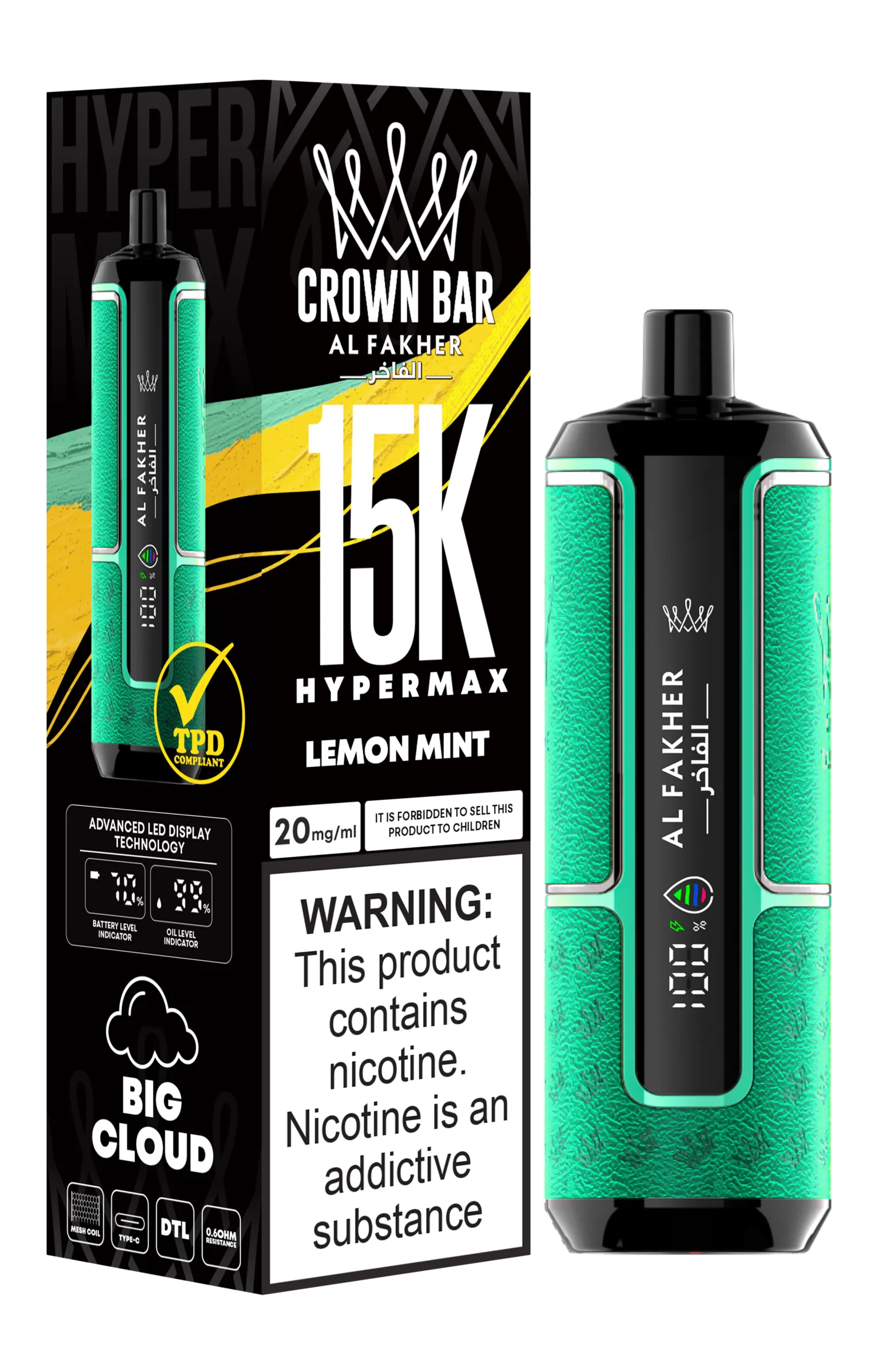 Mint Al Fakher Crown Bar Big Cloud 15K Disposable Vape