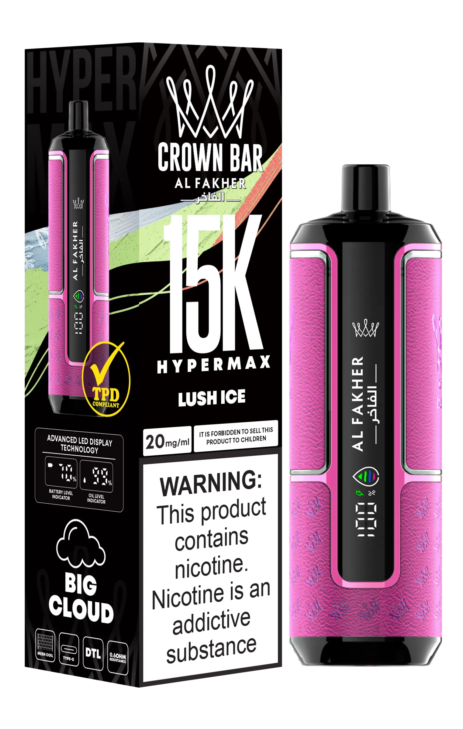 Lush Ice Al Fakher Crown Bar Big Cloud 15K Disposable Vape