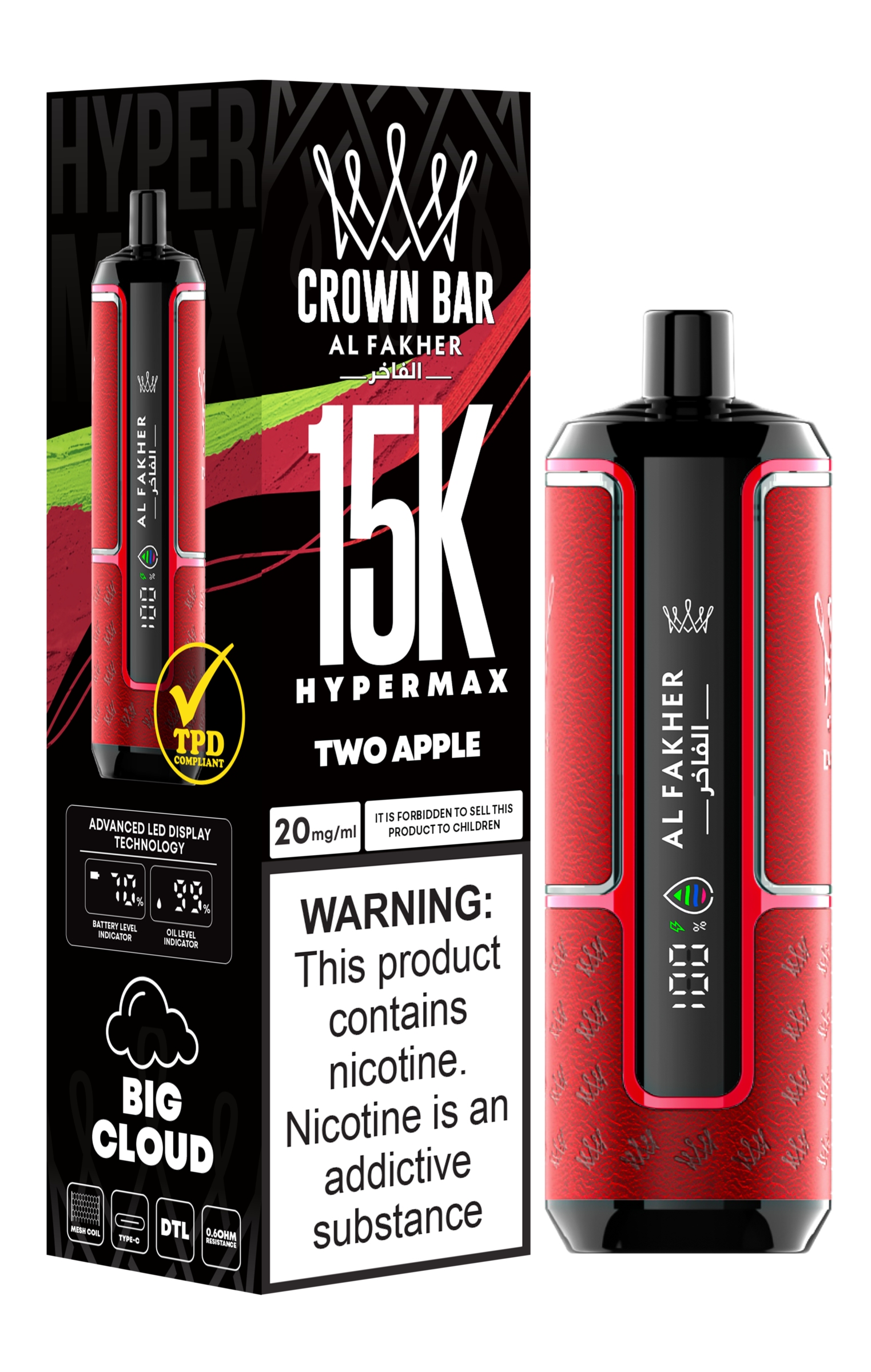 Two Apple Al Fakher Crown Bar Big Cloud 15K Disposable Vape