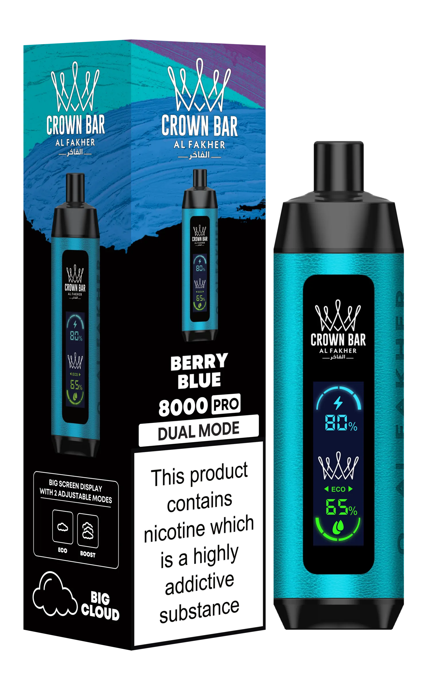 Blueberry Raspberry Al Fakher Crown Bar 8K Pro Dual Mode Disposable Vape