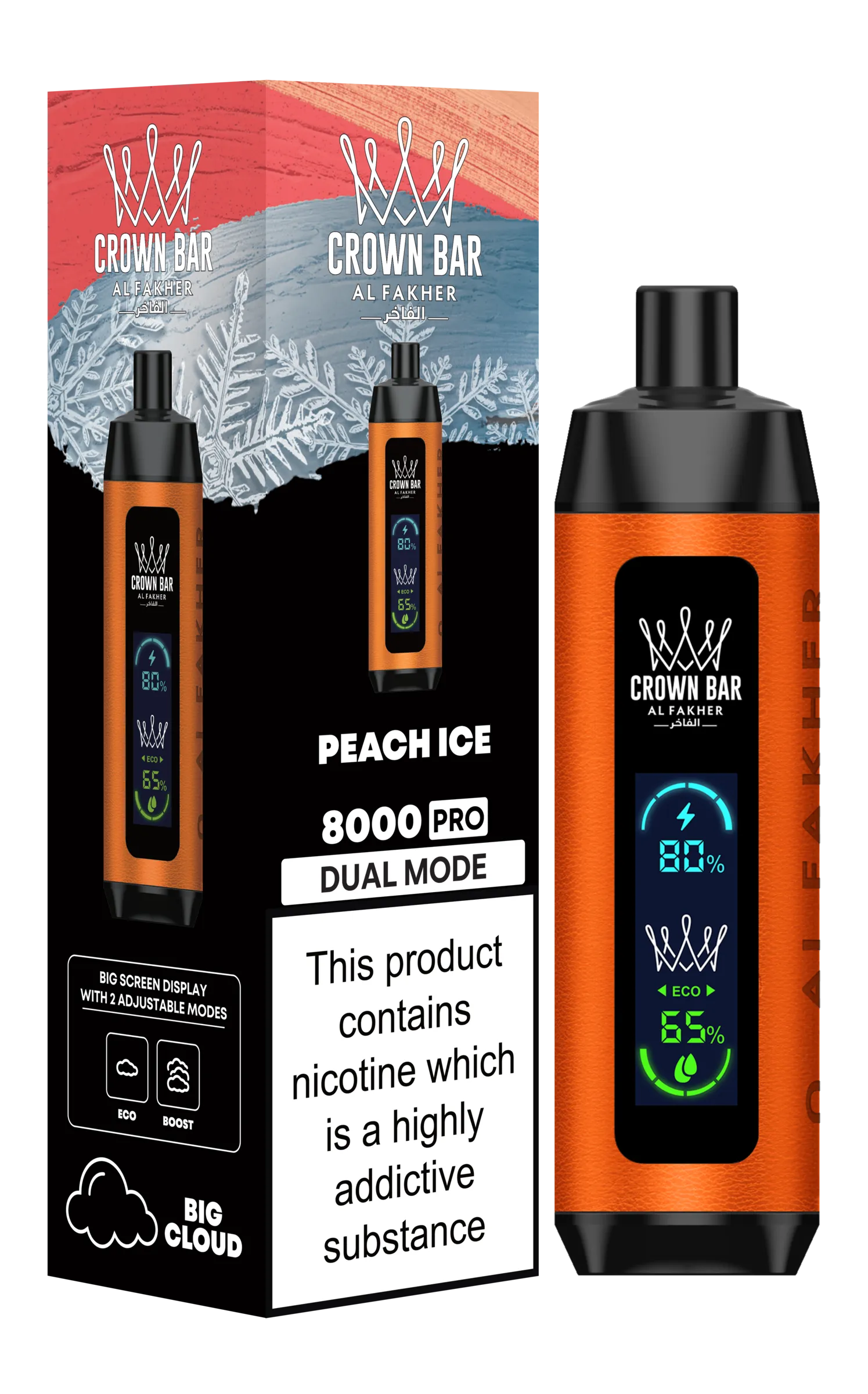 Peach Ice Al Fakher Crown Bar 8K Pro Dual Mode Disposable Vape