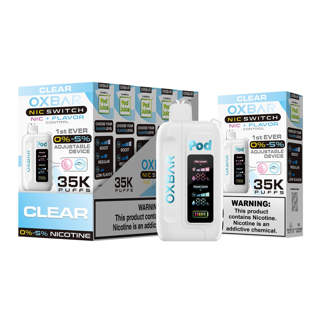 Clear OXBAR x Pod Juice Nic Switch 35K Disposable Vape Pod