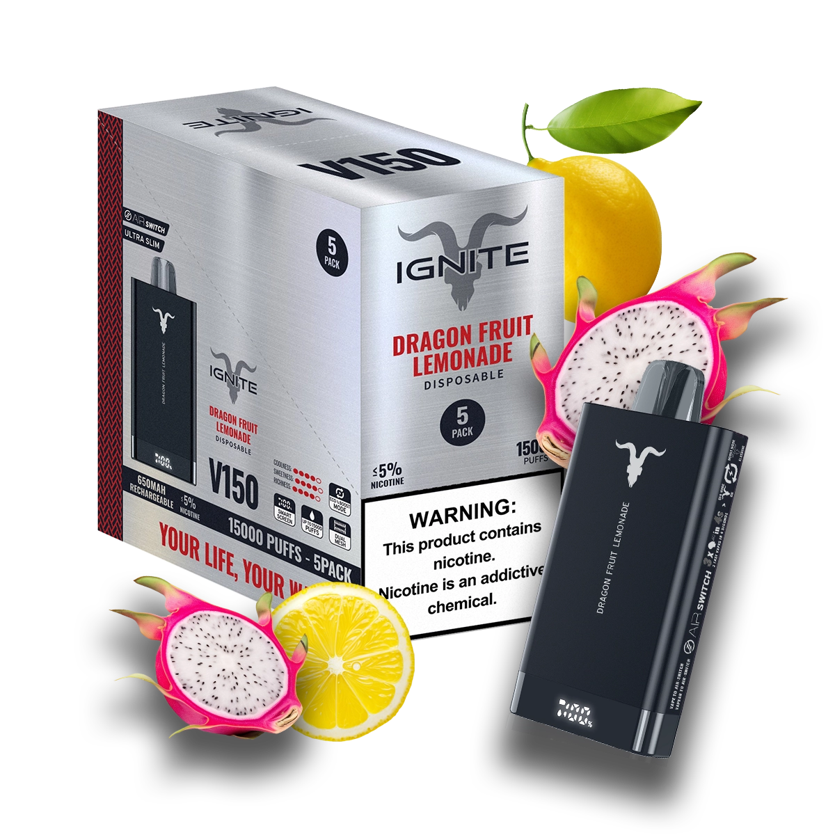 Dragon Fruit Lemonade Ignite V150 15K Disposable Vape
