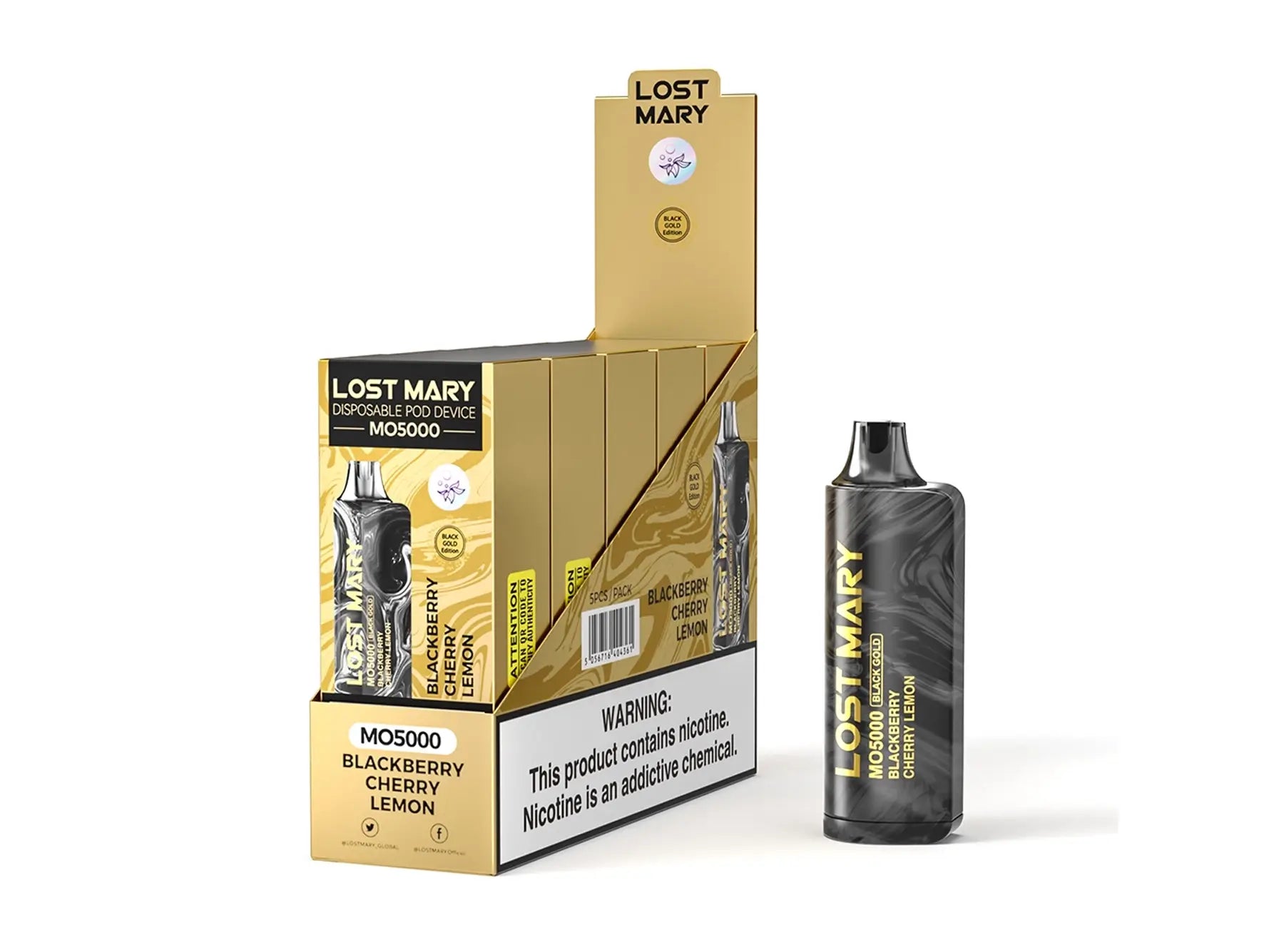 Blackberry Cherry Lemon Lost Mary MO5000 Black Gold Disposable Vape