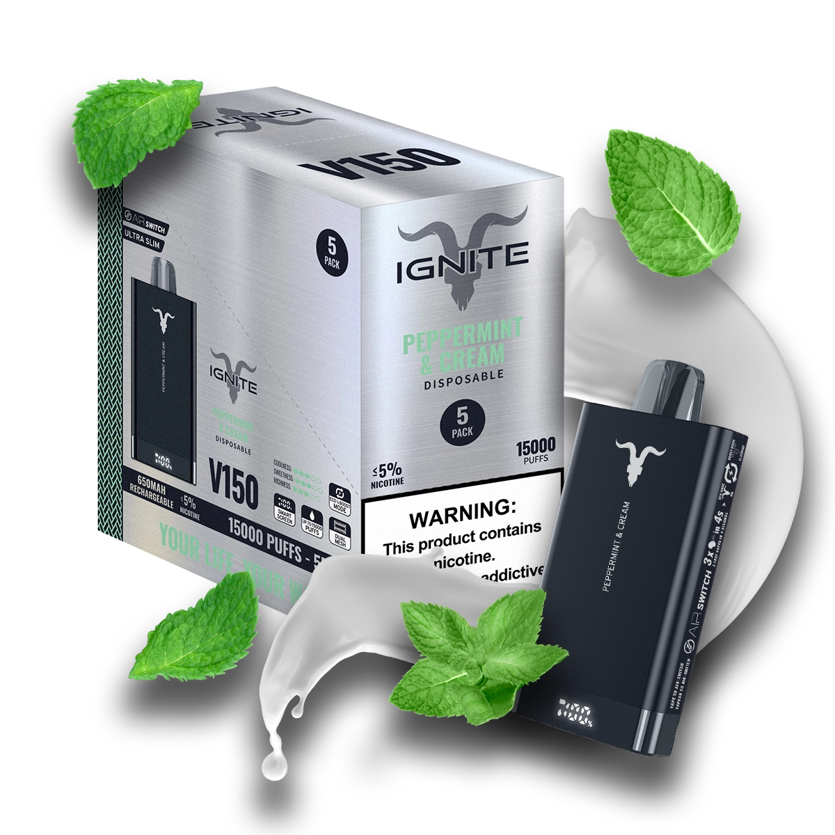 Peppermint & Cream Ignite V150 15K Disposable Vape