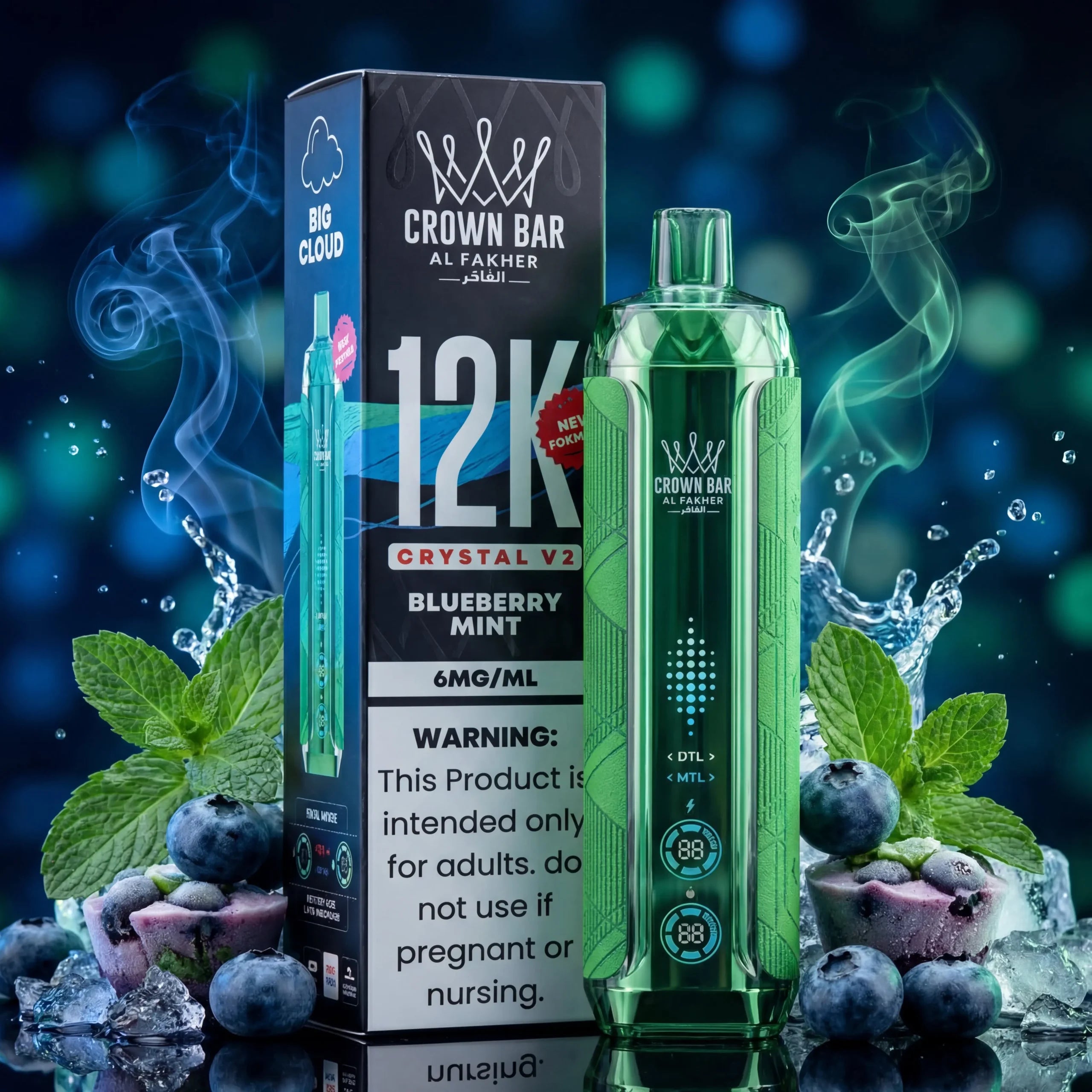 Blueberry Gum Crown Bar Al Fakher 12K Crystal V2 Metatine Disposable Vape