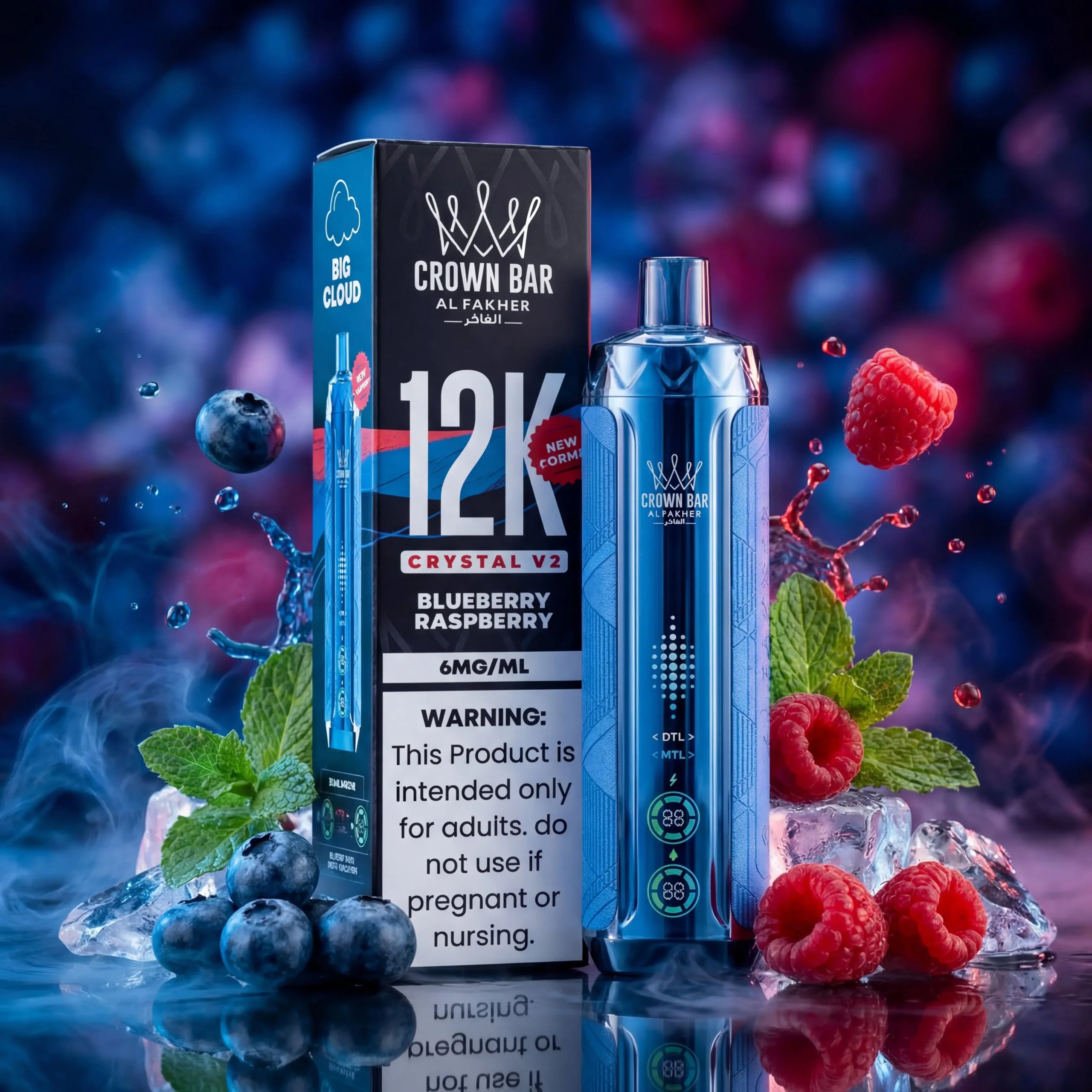 Blueberry Raspberry Crown Bar Al Fakher 12K Crystal V2 Metatine Disposable Vape