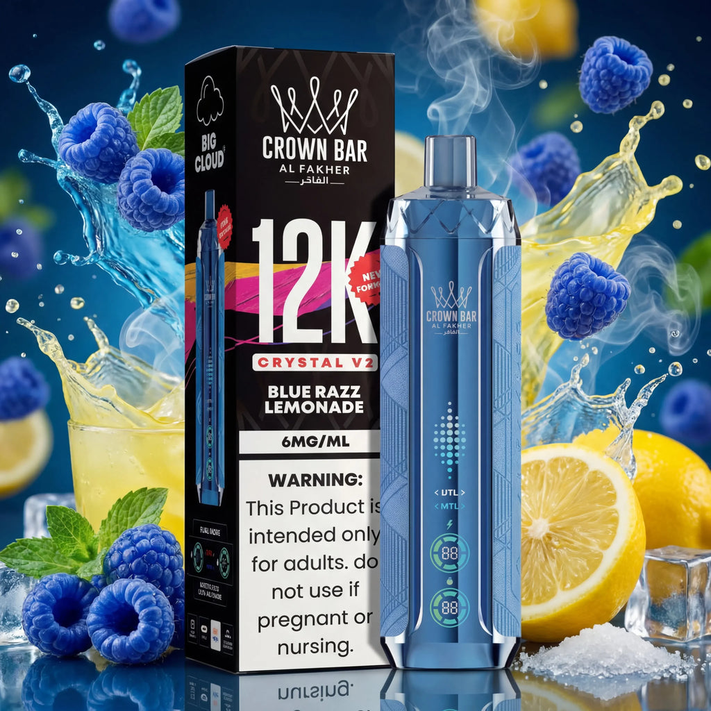 BLUE RAZZ LEMONADE Crown Bar Al Fakher 12K Crystal V2 Metatine Disposable Vape