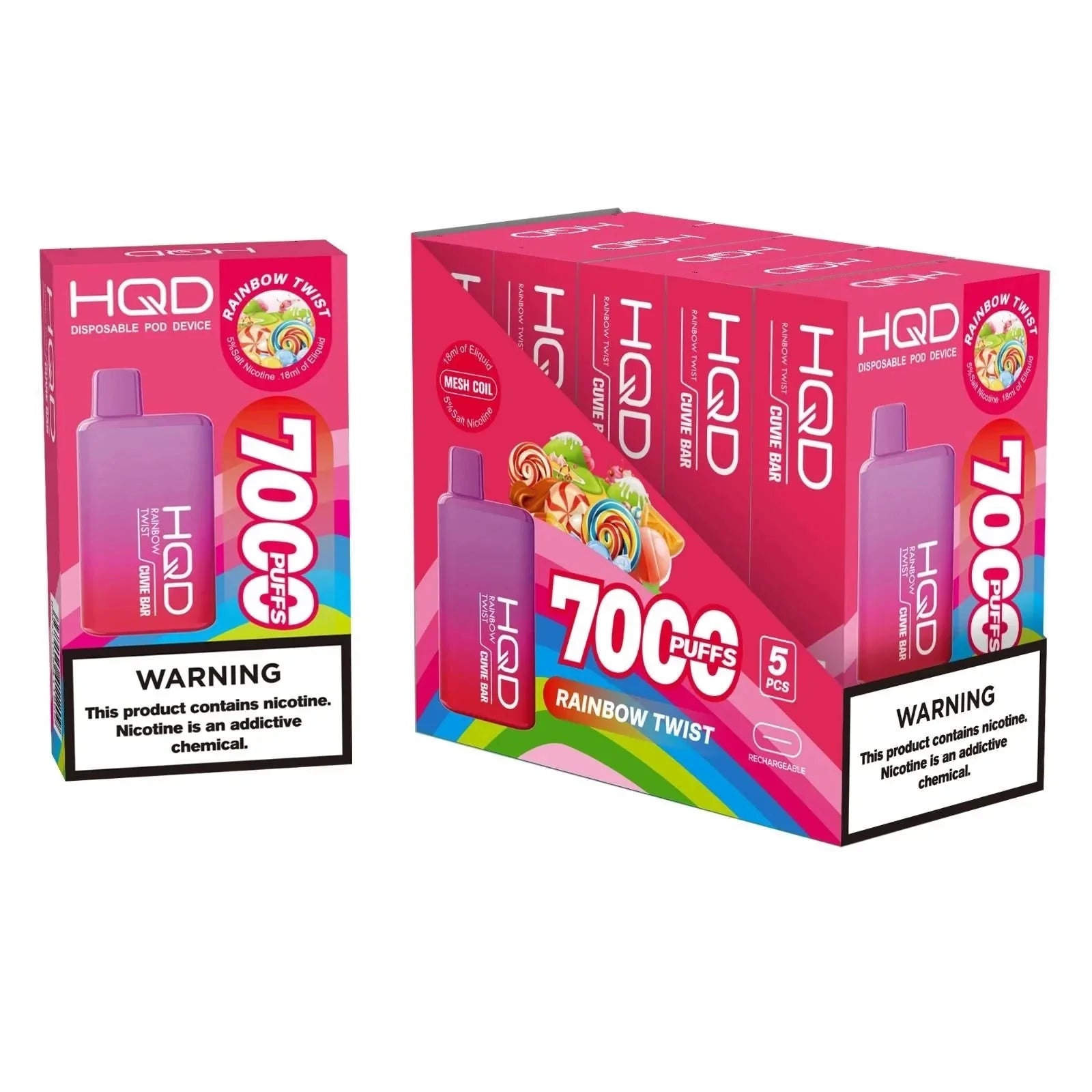 Rainbow Twist HQD Cuvie Bar 7K Disposable Vape