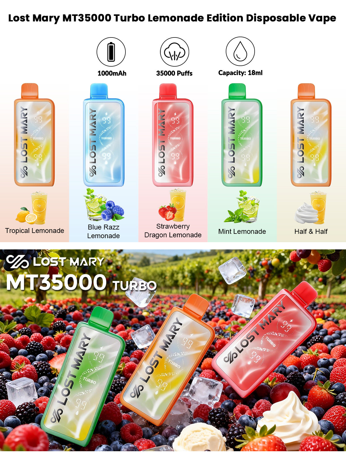 Strawberry Dragon Lemonade Lost Mary MT35000 Turbo Disposable Vape