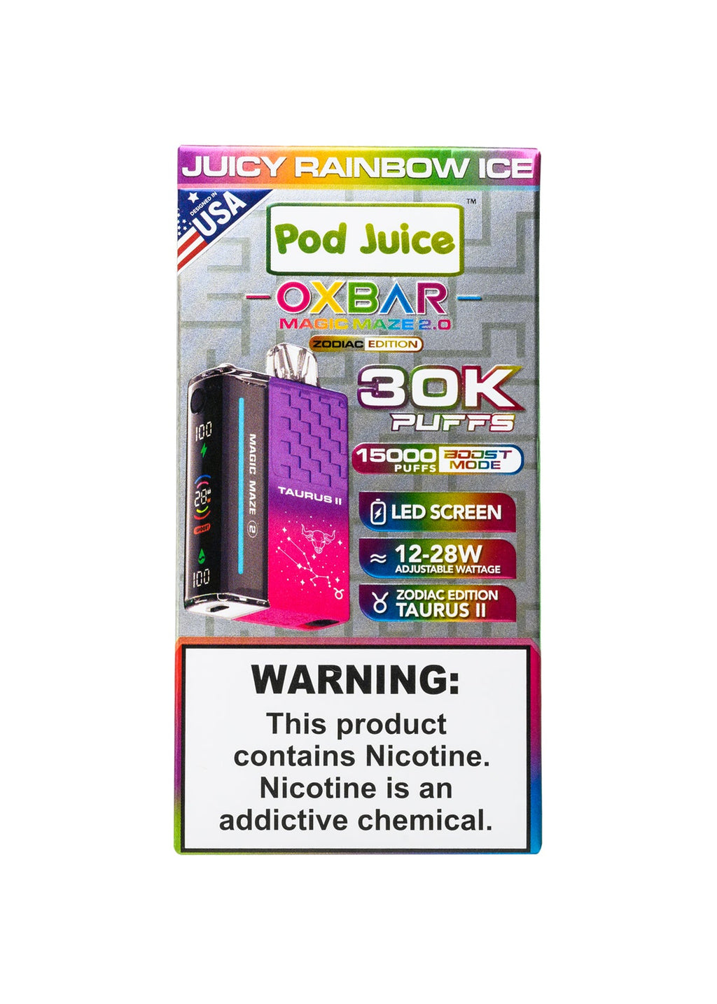 Juicy Rainbow Ice (Taurus II) OXBAR Magic Maze 2.0 Zodiac 30K Disposable Vape