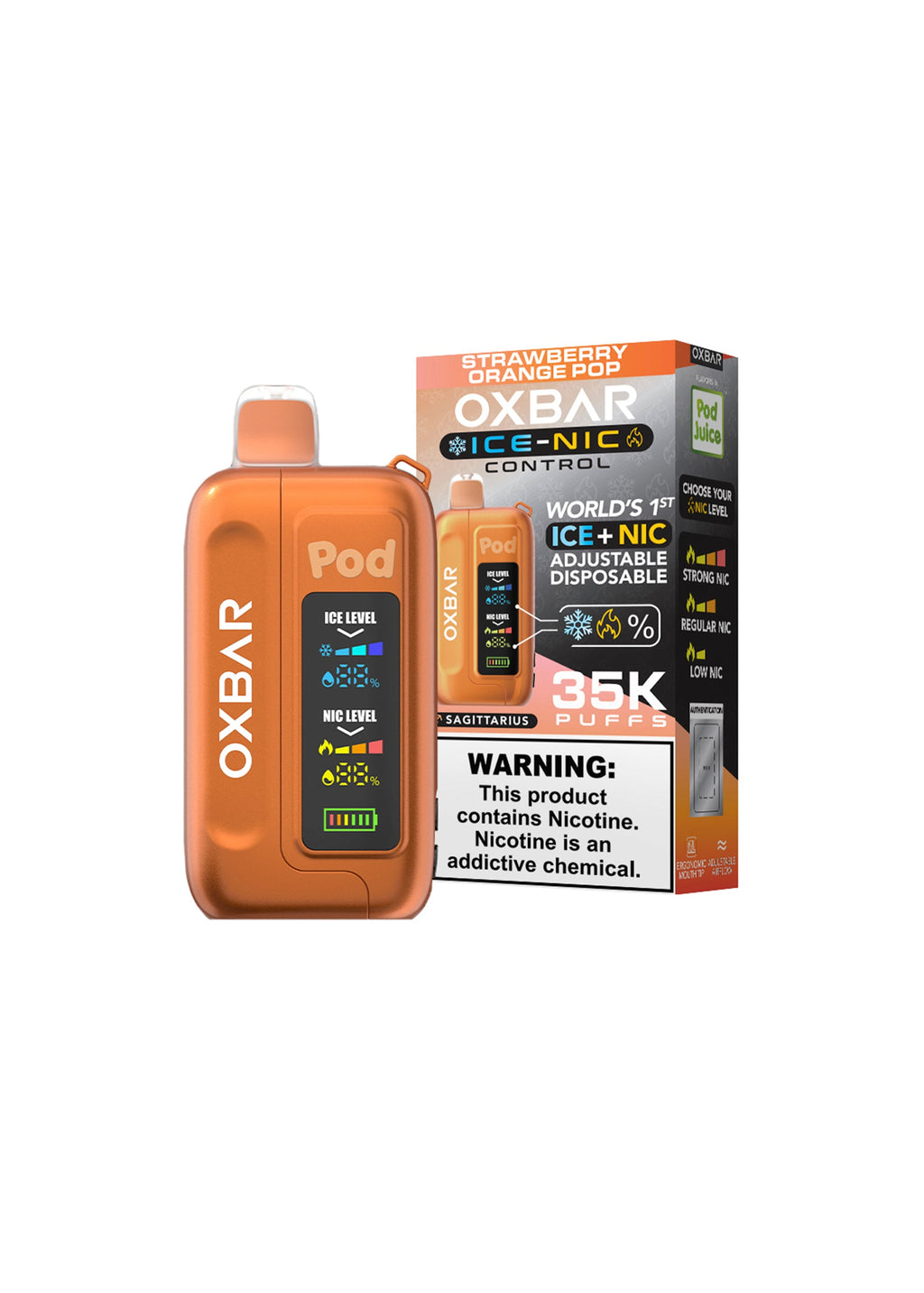 Strawberry Orange Pop (Sagittarius) OXBAR Ice-Nic Control 35K Disposable Vape