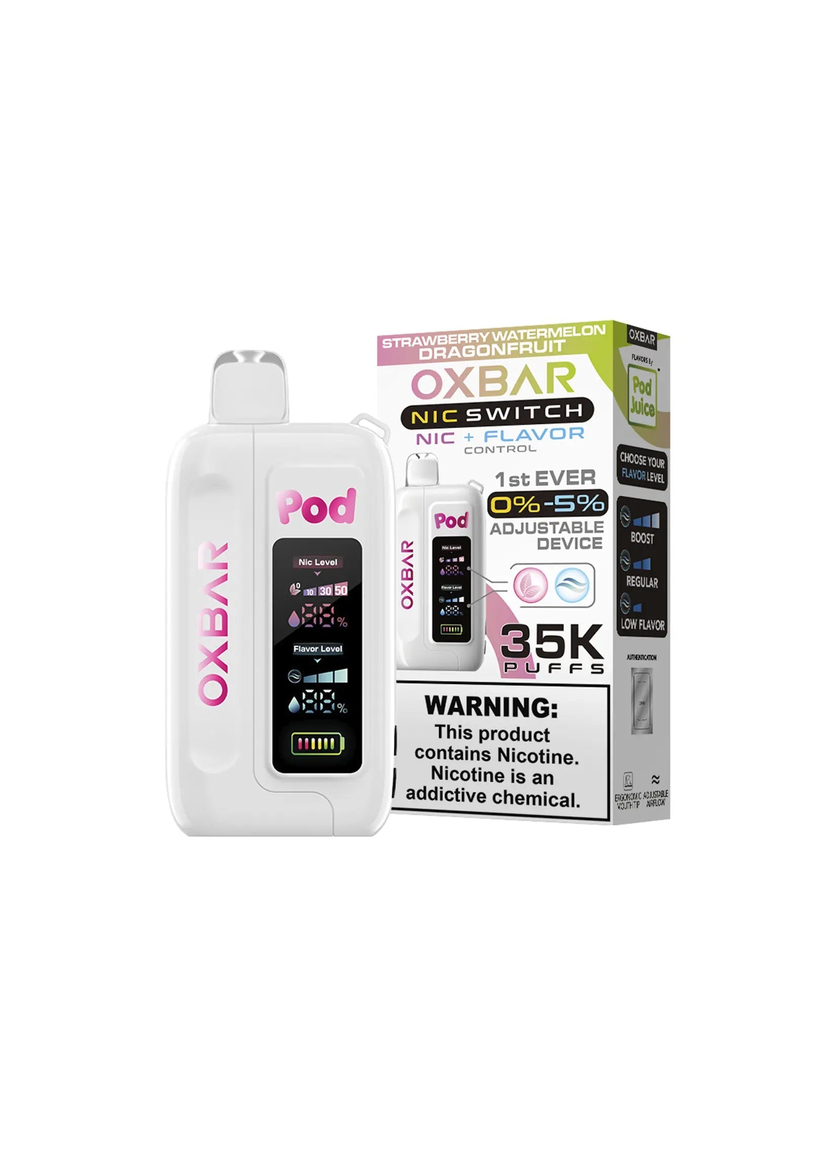 Strawberry Watermelon Dragonfruit OXBAR x Pod Juice Nic Switch 35K Disposable Vape Pod