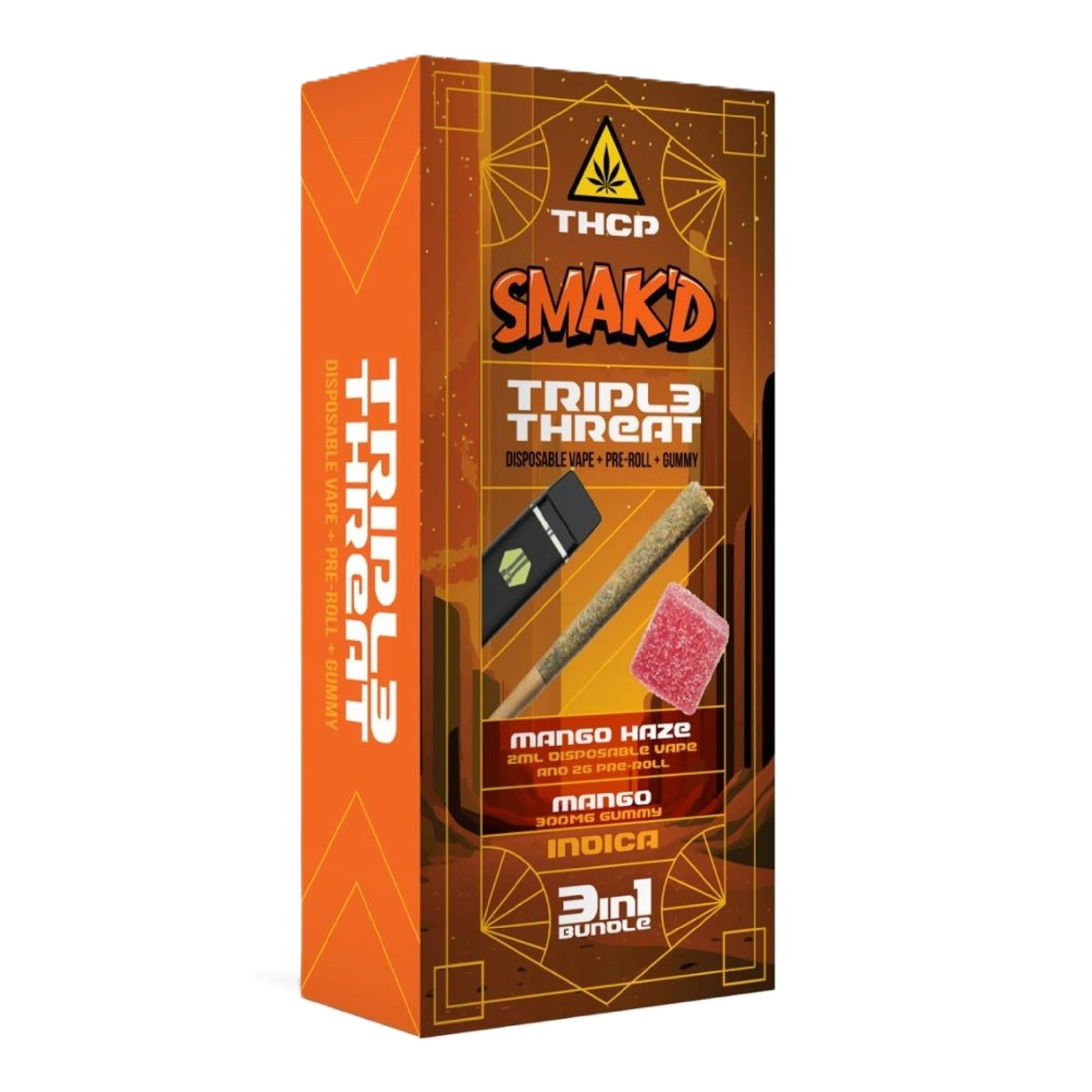 Golden Haze/Pineapple (Hybrid) SMAK'D Triple Threat 3-in-1 Bundle (Disposable Vape + Pre-Roll + Gummy)
